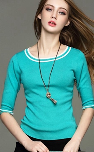 SZ60037-4Womens Classic Half Sleeve 0-Neck Pullover Sweater Autumn Knitwear top